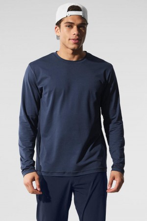 Manga Larga Alo Yoga Conquer Reform Crewneck Hombre Azul Marino | Mexico DEW-708621