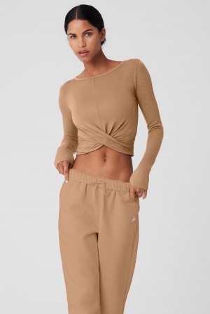 Manga Larga Alo Yoga Cover Top Mujer Toasted Almond | Mexico UYP-047321