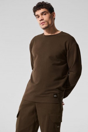 Manga Larga Alo Yoga Double Take Crew Hombre Espresso | Mexico UGP-648957