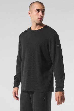 Manga Larga Alo Yoga Elevate Waffle Crew Hombre Negros | Mexico DUK-609742