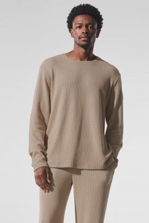 Manga Larga Alo Yoga Elevate Waffle Crew Hombre Gravel | Mexico QNO-839054