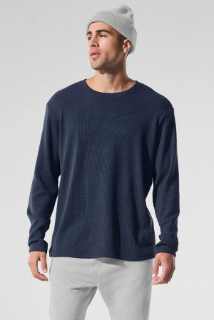 Manga Larga Alo Yoga Elevate Waffle Crew Hombre Azul Marino | Mexico ORU-470198