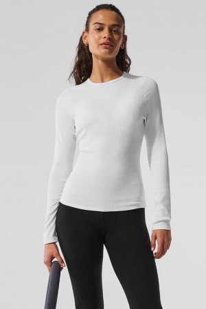 Manga Larga Alo Yoga Ribbed Modal Mujer Blancos | Mexico ZPN-586043