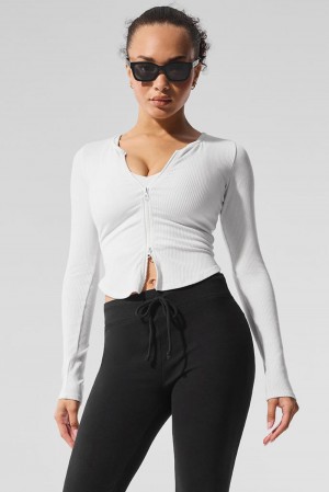 Manga Larga Alo Yoga Ribbed Stardust Mujer Blancos | Mexico MZU-571364