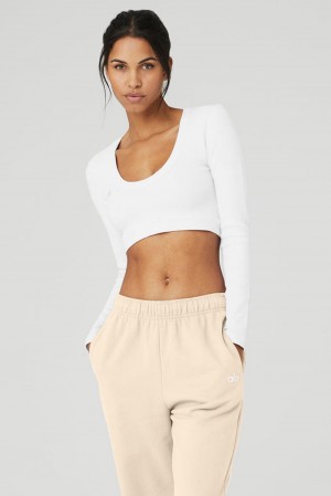 Manga Larga Alo Yoga Seamless Ribbed Cropped Serene Mujer Blancos | Mexico TYG-148925