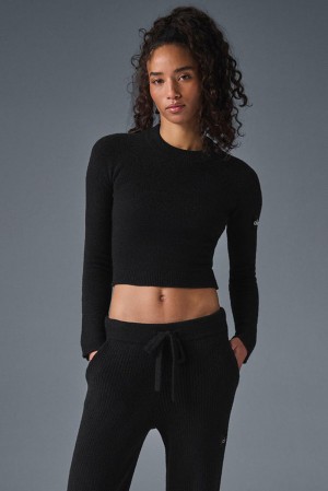 Manga Larga Alo Yoga Snuggle Up Mujer Negros | Mexico JGZ-697508