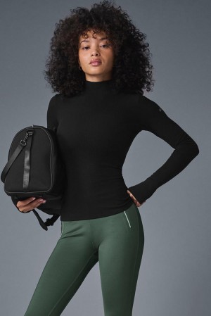 Manga Larga Alo Yoga Wellness Rib Mock Neck Mujer Negros | Mexico CGR-170843