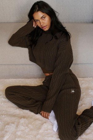 Pantalon Alo Yoga Cable Knit Winter Bliss Mujer Espresso | Mexico SZC-046873