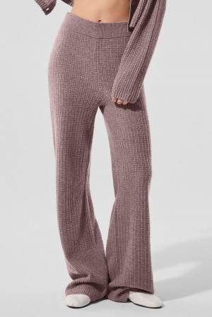 Pantalon Alo Yoga Cashmere High-Waist Plush Waffle Mujer Mushroom Heather | Mexico FZI-829436