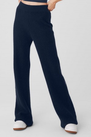 Pantalon Alo Yoga Cashmere High-Waist Plush Waffle Mujer Azul Marino | Mexico WDT-243107