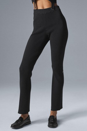 Pantalon Alo Yoga Denim Knit High-Waist Flare Mujer Negros | Mexico CMY-485126