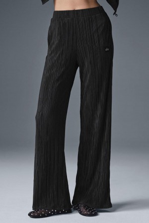 Pantalon Alo Yoga High-Waist Micro Plisse Straight Leg Mujer Negros | Mexico ZAC-160534