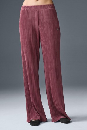 Pantalon Alo Yoga High-Waist Micro Plisse Straight Leg Mujer Vino | Mexico IDK-290658