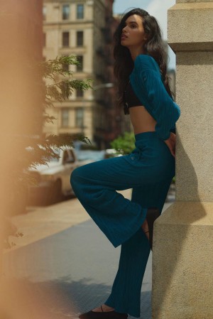 Pantalon Alo Yoga High-Waist Micro Plisse Straight Leg Mujer Azules | Mexico SHV-172546