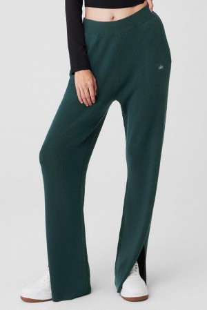 Pantalon Alo Yoga Knit High-Waist Salana Wide Leg Mujer Verdes | Mexico ILO-417039