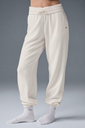 Pantalon Jogger Alo Yoga Waffle Weekend Escape Mujer Ivory | Mexico DYM-321789