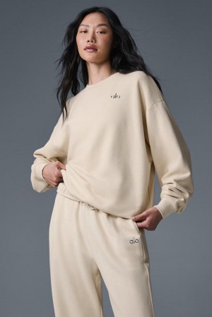 Pullover Alo Yoga Accolade Crew Neck Mujer Oat Milk | Mexico BVT-431298