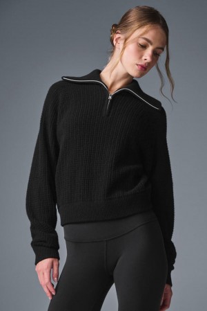 Pullover Alo Yoga Cashmere Plush Waffle 1/4 Zip Mujer Negros | Mexico IZN-497613