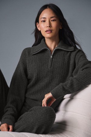 Pullover Alo Yoga Cashmere Plush Waffle 1/4 Zip Mujer Azules Grises | Mexico GHD-596170