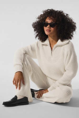 Pullover Alo Yoga Cashmere Plush Waffle 1/4 Zip Mujer Ivory | Mexico TQR-139680
