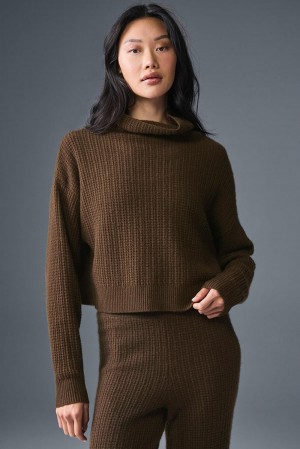 Pullover Alo Yoga Cashmere Plush Waffle Turtleneck Mujer Espresso | Mexico PWF-109652