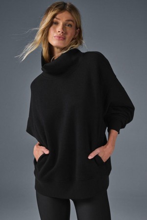 Pullover Alo Yoga Hazy Mock Neck Mujer Negros | Mexico MTS-036159