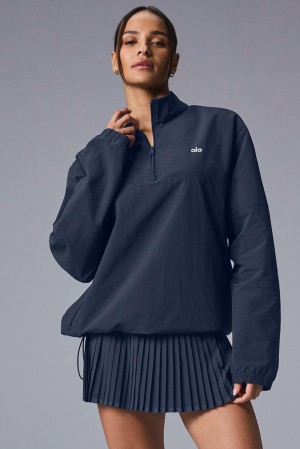 Pullover Alo Yoga Light Weight Takeaway Track Mujer Azul Marino | Mexico FSG-359071
