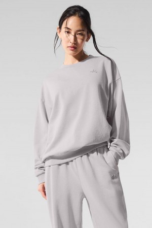 Pullover Alo Yoga Washed Accolade Crew Neck Mujer Grises Azules | Mexico MIA-428036