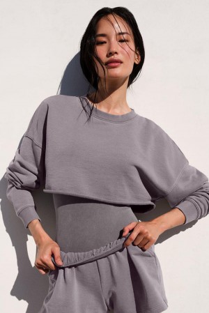 Pullover Alo Yoga Washed Extreme Cropped Mujer Grises Azules | Mexico NXL-865413