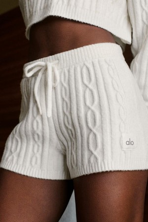 Short Alo Yoga Cable Knit Winter Bliss Mujer Ivory | Mexico OVA-730961