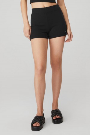 Short Alo Yoga Goddess Ribbed High-Waist Hot Mujer Negros | Mexico ZOD-019352