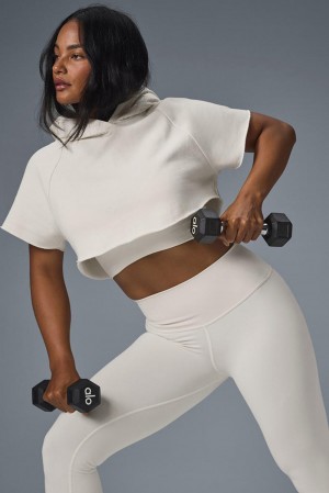 Short Sleeve Alo Yoga Cropped In The Air Mujer Ivory | Mexico FDV-782016