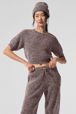 Short Sleeve Alo Yoga Marl Mujer Mushroom Marl | Mexico JQF-041279