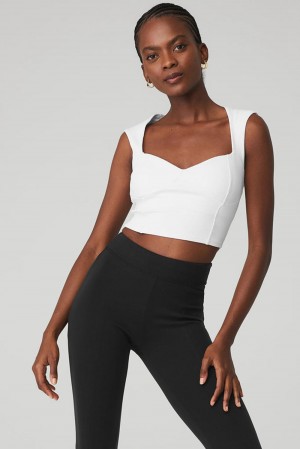 Short Sleeve Alo Yoga Ribbed Sweetheart Mujer Blancos | Mexico VGA-745302