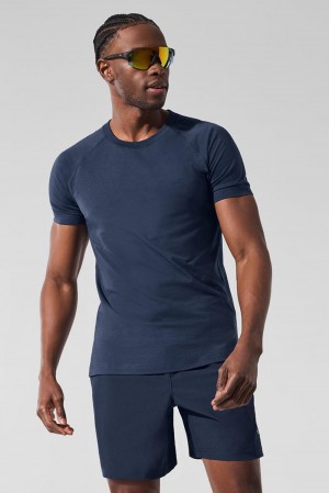 Short Sleeve Alo Yoga Vapor Crewneck Hombre Azul Marino | Mexico XFJ-507193
