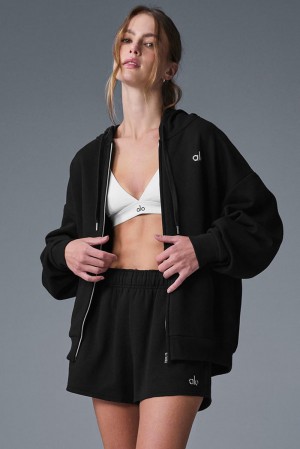 Sudadera con Capucha Alo Yoga Accolade Full Zip Mujer Negros | Mexico CFE-593160