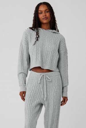 Sudadera con Capucha Alo Yoga Cable Knit Winter Bliss Mujer Grises | Mexico WIN-085412