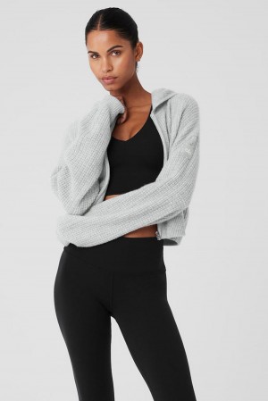 Sudadera con Capucha Alo Yoga Cashmere Plush Waffle Full Zip Mujer Grises | Mexico BGH-254076