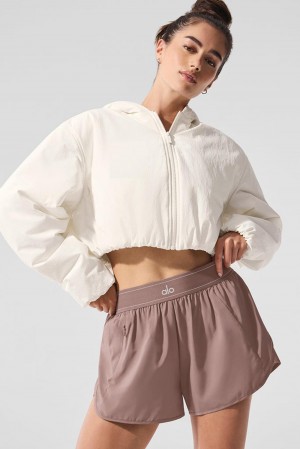 Sudadera con Capucha Alo Yoga Cropped Mountain Peak Full-Zip Mujer Ivory | Mexico IEP-925347