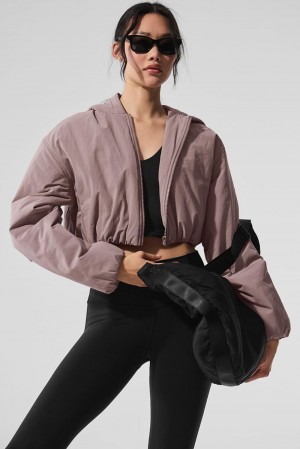 Sudadera con Capucha Alo Yoga Cropped Mountain Peak Full-Zip Mujer Mushroom | Mexico KAY-192308