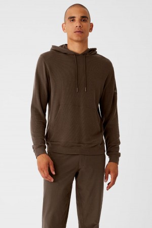 Sudadera con Capucha Alo Yoga Micro Waffle Fast Break Hombre Espresso | Mexico AGS-837456