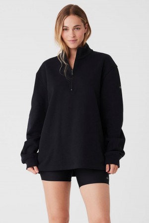 Sudadera con Capucha Alo Yoga Renown Heavy Weight 1/4 Zip Mujer Negros | Mexico NQX-480679