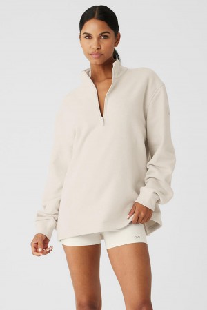 Sudadera con Capucha Alo Yoga Renown Heavy Weight 1/4 Zip Mujer Bone | Mexico GNL-593618