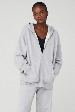 Sudadera con Capucha Alo Yoga Renown Heavy Weight Full Zip Mujer Grises | Mexico XQO-726843
