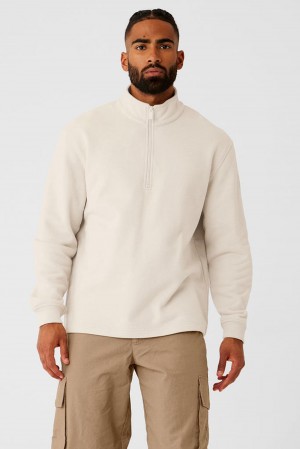 Sudadera con Capucha Alo Yoga Renown Heavy Weight 1/4 Zip Hombre Bone | Mexico HYX-438072