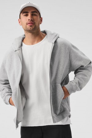 Sudadera con Capucha Alo Yoga Renown Heavy Weight Full Zip Hombre Grises | Mexico NRL-984062