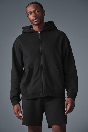 Sudadera con Capucha Alo Yoga Renown Heavy Weight Full Zip Hombre Negros | Mexico AUX-839264