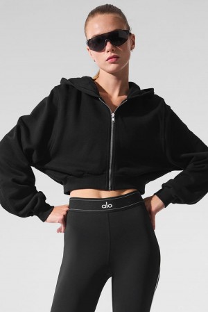 Sudadera con Capucha Alo Yoga Sweet Escape Zip Up Mujer Negros | Mexico QFU-197285