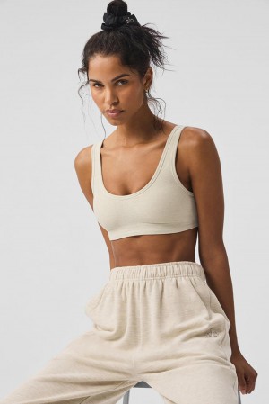 Sujetador Deportivo Alo Yoga Alosoft Center Stage Mujer Oatmeal Heather | Mexico LYG-368547