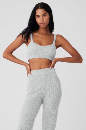 Sujetador Deportivo Alo Yoga Cashmere Plush Waffle V-Neck Mujer Grises | Mexico XJB-527480